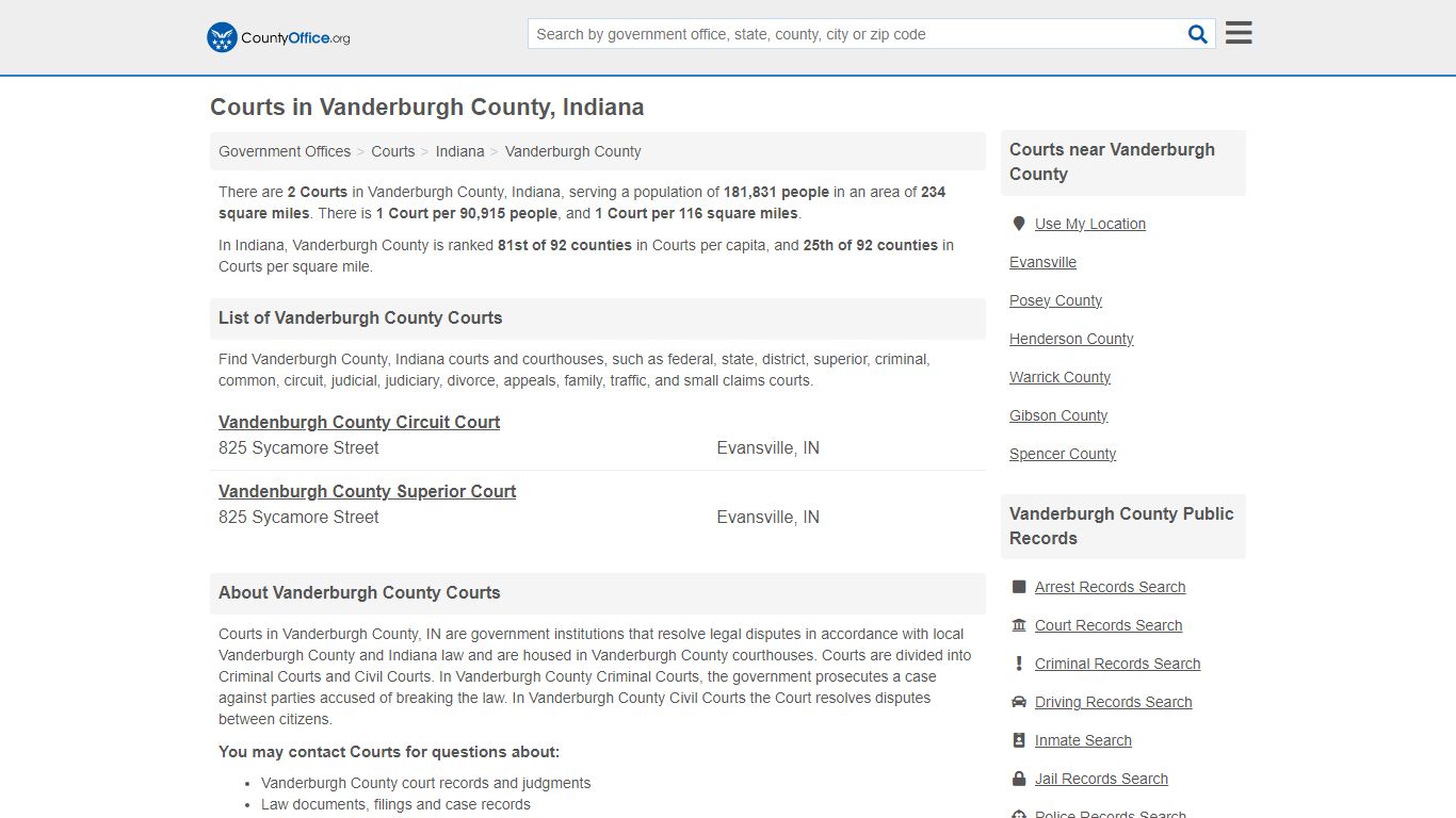 Courts - Vanderburgh County, IN (Court Records & Calendars)